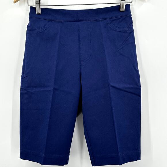 Isaac Mizrahi Live! NAVY BLUE Bermuda Stretch Pull On Shorts Womens Size 4 - Picture 1 of 7